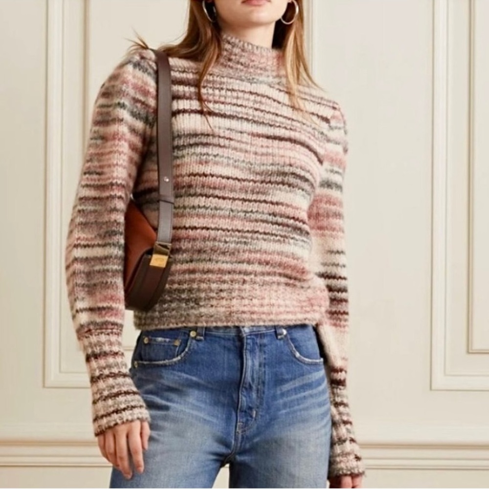 Veronica Beard Alston Stripe Alpaca Sweater Pink Multi SM